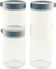 Two sets of clear glass canisters with gray lids are shown against a white background. Produktbild-Vorschau
