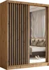A wardrobe with sliding doors, one of which is a mirror reflecting a bedroom scene. Produktbild-Vorschau