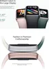 Marketing image showcasing smartwatches in different colors and close-ups of their design. Náhled obrázku produktu