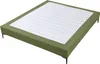 A green upholstered bed frame with a white striped mattress support. Produktbild-Vorschau