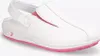 A white and pink safety shoe is shown against a white background. Voir les images du produit