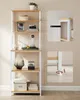 A white and wood-colored bookshelf with various decorative items and boxes. Náhled obrázku produktu