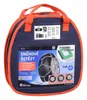 A blue fabric bag with orange handles containing snow chains and a green scraper. Produktbild-Vorschau