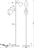 Technical drawing of a black LED floor lamp with two adjustable spotlights, showing dimensions and details. Produktbild-Vorschau