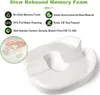 Collage of a white memory foam cushion with informational text and icons. Produktbild-Vorschau