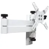 A white adjustable monitor mount with a VESA mount plate. Produktbild-Vorschau