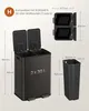 A diagram showing a black kitchen trash can with dimensions and compatibility information. Produktbild-Vorschau