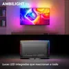 A split image showing a Philips Ambilight TV in a living room setting with ambient lighting, and the back of a TV with LED strips. Podgląd zdjęcia produktu