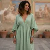 Boho Sommerkleid, Luftiges Langarm-Baumwollkleid mit Tiefem Produktbild-Vorschau 6