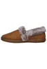 A side view of a brown slipper with faux fur trim. Produktbild-Vorschau