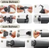 Collage of images showing how to install a roller blind with and without drilling. Produktbild-Vorschau