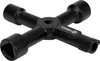A black, cross-shaped wrench with four different socket ends. Produktbild-Vorschau