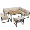A sectional outdoor furniture set with a coffee table, arranged on a white background. Produktbild-Vorschau