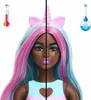 A split image showing a Barbie doll with unicorn features, with one side appearing to change color or appearance based on temperature. Voir les images du produit