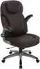 A brown office chair with a headrest and armrests is shown against a white background. Produktbild-Vorschau