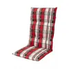 A chair cushion with a red and white plaid pattern, shown from the side. Voir les images du produit