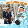 A woman is smiling while holding onto a stroller handle in a snowy environment. Her hands are shown wearing gloves that appear to be heated. Produktbild-Vorschau
