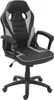 A black and gray gaming chair is shown against a white background.