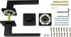 A set of black door handles and their accompanying hardware are laid out on a white background. Produktbild-Vorschau