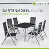 A set of garden furniture, including a table and chairs, displayed on a plain background with marketing text. Produktbild-Vorschau