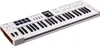 A white Arturia KeyLab Essential 49 MK3 MIDI keyboard controller is shown from a slightly elevated diagonal angle against a white background. Produktbild-Vorschau