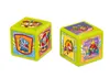Two green dice with cartoon characters on each side, set against a white background. Produktbild-Vorschau