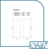 A diagram showing the dimensions of a shower enclosure, with a table of sizes and measurements. Produktbild-Vorschau