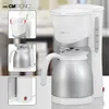 Collage of images showing a white Clatronic coffee maker with a thermal carafe, including close-ups of its features. Anteprima dell’immagine prodotto