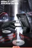 Two black phone cases with built-in kickstands are displayed on a futuristic, dark background with red accents. Produktbild-Vorschau