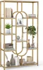A gold and white geometric bookshelf filled with decorative items. Podgląd zdjęcia produktu