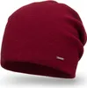 A close-up, studio shot of a red beanie hat. Produktbild-Vorschau