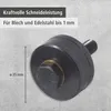 A close-up of a metal tool with text overlays and a size indicator. Produktbild-Vorschau