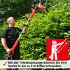 A man is using a telescopic hedge trimmer to trim a large hedge. Produktbild-Vorschau