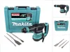 A collage of images showing a Makita demolition hammer, its case, and accessories. Podgląd zdjęcia produktu