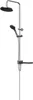 A shower set with an overhead shower head, a hand shower, and a side shelf, shown against a white background. Produktbild-Vorschau