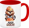 Biber Kaffeebecher in rot mit Spruch Mach doch! Produktbild-Vorschau 1
