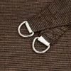 A close-up view of two D-rings attached to a brown shade sail. Produktbild-Vorschau