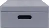 A plain, front-facing view of a gray wooden storage box with a handle cutout. Produktbild-Vorschau