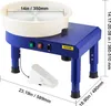 A blue pottery wheel with a white basin, a foot pedal, and measurement indicators on a white background. Náhľad obrázku produktu
