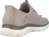 A rear view of a gray Skechers slip-on shoe. Produktbild-Vorschau