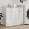 A white laundry cabinet with two drawers and two doors, placed next to a washing machine in a laundry room. Anteprima dell’immagine prodotto