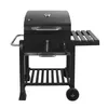 A black charcoal grill is shown against a white background. Produktbild-Vorschau