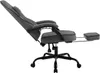 A gray gaming chair with a reclined backrest and extended footrest, shown from the side against a white background. Produktbild-Vorschau