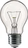 A close-up studio shot of a clear incandescent light bulb with a silver screw base. Produktbild-Vorschau