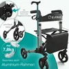 A marketing image of a rollator walker, highlighting its features with text overlays and close-up insets. Produktbild-Vorschau