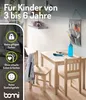 A child's table and chairs set in a room, with decorative elements and safety information. Produktbild-Vorschau