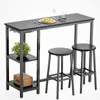 A black bar table with two stools and shelves, set against a white background. Náhľad obrázku produktu