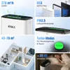 A collage of images showcasing an air purifier and its features, including a diagram of a house, a close-up of the filter, and a person sleeping. Produktbild-Vorschau