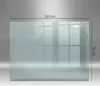 A rectangular glass panel, likely a hearth plate, is shown against a metallic background. Dimensions are indicated by text overlays. Produktbild-Vorschau