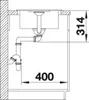 A technical drawing of a sink and plumbing system with dimensions indicated. Produktbild-Vorschau
